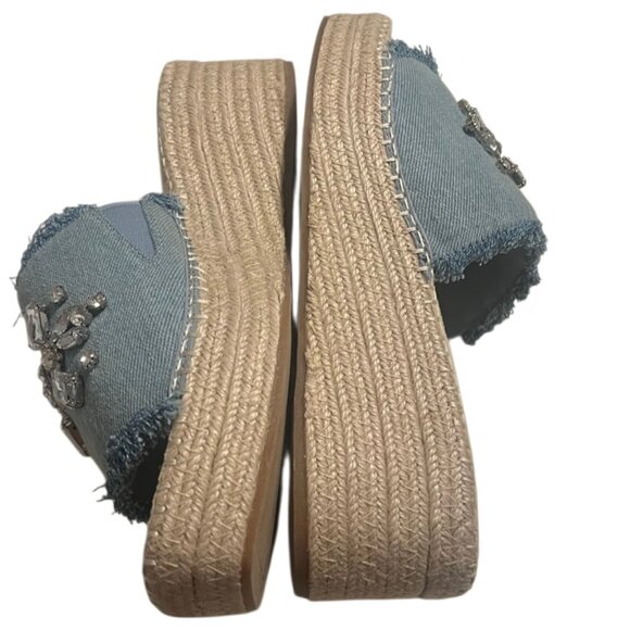 Anne Klein Crystal Denim Embellished Platform Espadrille Sandals Size 9.5 NIB - Picture 6 of 11